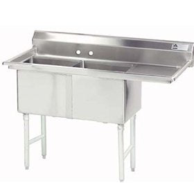 Advance Tabco FC Series Stainless Steel 2 Compartment Fabricated Sink, 24 x 24 inch Bowl - with One Side Drainboard -- 1 each.