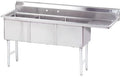 62.5' x 21' Triple Fabricated Bowl 3 Compartment Scullery Sink