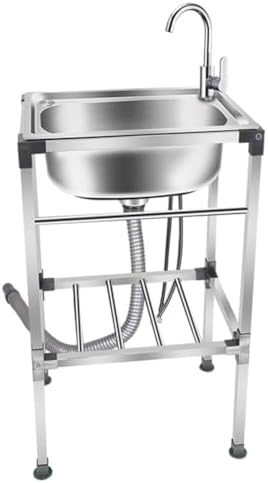 Freestanding Utility Sink,Outdoor Sink Set,Freestanding Stainless Steel Utility Sink, Commercial Kitchen Sink with Faucet, Single Bowl Sink for Laundry Room(One Color-48x35cm(19x14inch)