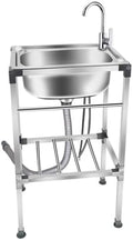 Freestanding Utility Sink,Outdoor Sink Set,Freestanding Stainless Steel Utility Sink, Commercial Kitchen Sink with Faucet, Single Bowl Sink for Laundry Room(One Color-48x35cm(19x14inch)