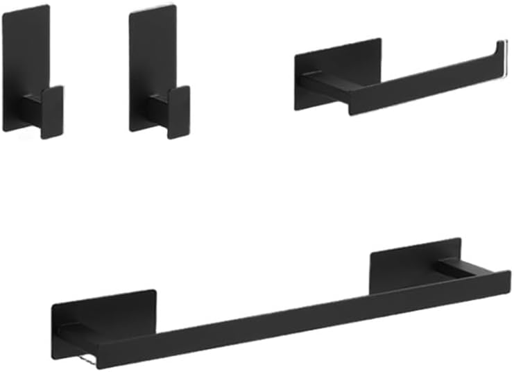 Bathroom Accessories Set Matte Black Wall Shelf Toilet Roll Paper Holder Robe Hook Hanger Towel Rail Bar Rack Ring Bath Hardware,Black 4PCS Set B