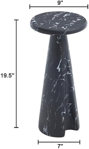 Modern Faux Marble Bedside Table for Living Room, 9' Round Stone Side Table Vintage Night Stand, Small Rustic Black End Table for Drink in Bedroom Apartment Waiting Room, White and Black