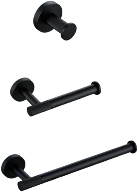 Modern Matte Black Bathroom Hardware Set with Brass Knurled Design Towel Bar Bath Robe Hook Shelf and Toilet Paper Tissue Holder Stylish and Functional Accessories for Your Bathroo
