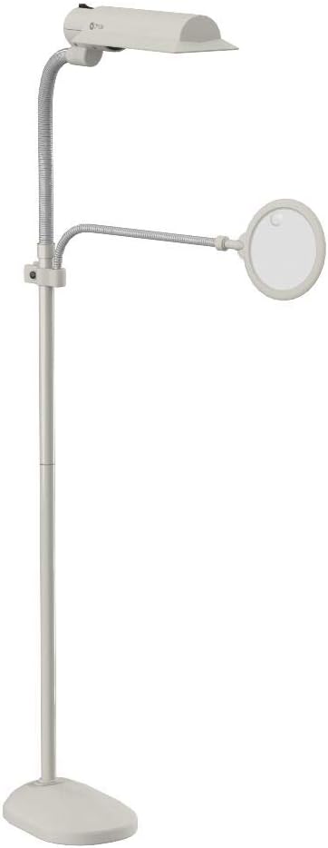OttLite 18w EasyView Standing Floor Lamp with Optical Grade 3X Magnifier Attachment Arm & Flexible Neck - Wide Wing Shade with Modern Design for Crafting, Work, Office, Dorm Room, Sewing & Reading