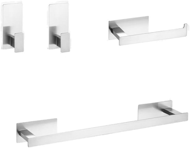 Stainless Steel Matte Black Bath Hardware Set Self-Adhesive Towel Bar Towel Ring Paper Holder Hook Bathroom Accessories,Silver 4pcs Set B