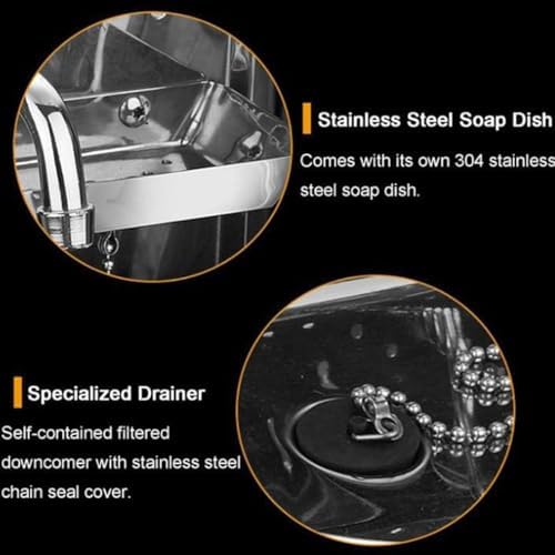 RV Wall-Mounted Sink,Stainless Steel Folding RV Sink, Square Single Bowl Sink, Hand Wash Basin Sink with Cold Water Faucet, Wall Mounting Hand Wash Basin Si(