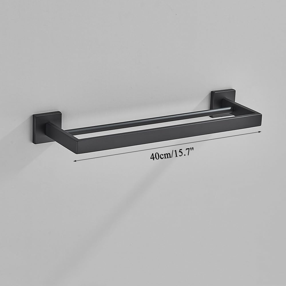 Black Bathroom 40cm Accessories Set Wall-Mount Stainless Steel Towel Bar Rack Toilet Roll Paper Holder Robe Hook Hanger Hardware,Double Towel Bar 40