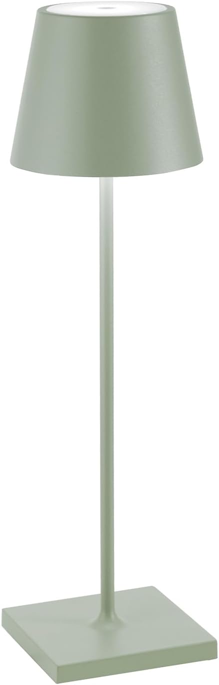 Zafferano, Poldina Pro Lamp, Rechargeable Cordless Table Lamp with Touch Controls, Suitable for Indoor and Outdoor, Dimmer, 2200-3000 K, Height 14.9 Inches, Sage Green Color