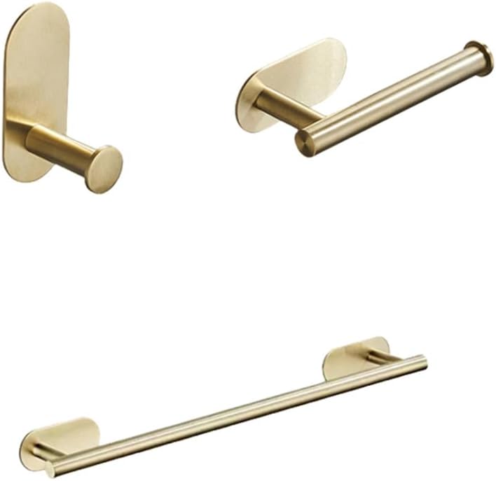 No Drilling Black Bathroom Accessories Sets Toilet Tissue Roll Paper Holder Towel Rack Bar Rail Ring Robe Clothes Hook Hardware,Gold 3PCS Sets B