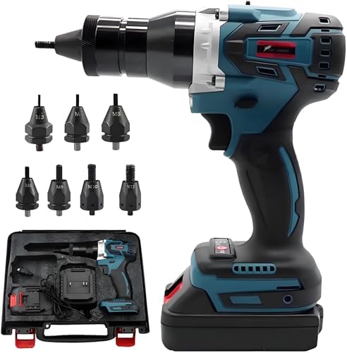 Portable Cordless Rivet Nut Tool with 5200mAh Battery, Professional Nutsert Gun for M3-M12, High-Efficiency Pop Rivet Installation Tool, Versatile & Durable for DIY and Professionals