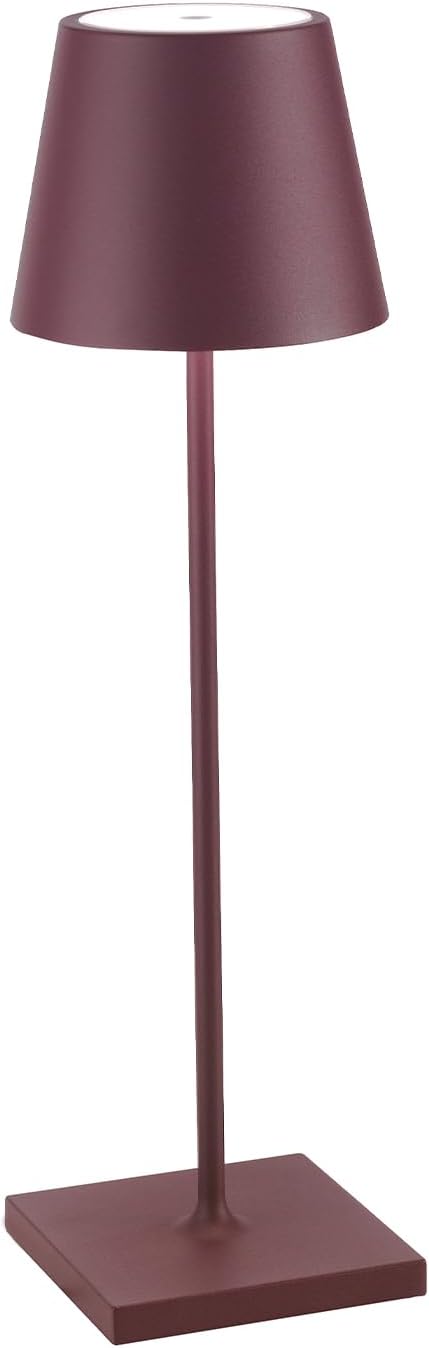 Zafferano, Poldina Pro Lamp, Rechargeable Cordless Table Lamp with Touch Controls, Suitable for Indoor and Outdoor, Dimmer, 2200-3000 K, Height 14.9 Inches, Bordeaux Color