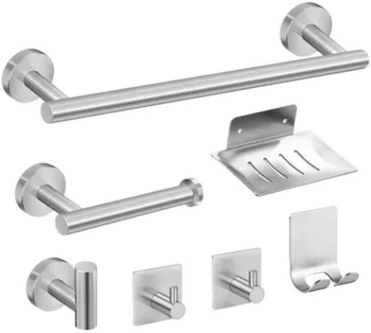 Stainless Steel Bathroom Hardware Set Robe Hook Towel Rail Bar Rack Bar Shelf Toilet Paper Holder Bathroom Accessories Sets,7pcs A Set Sliver,1