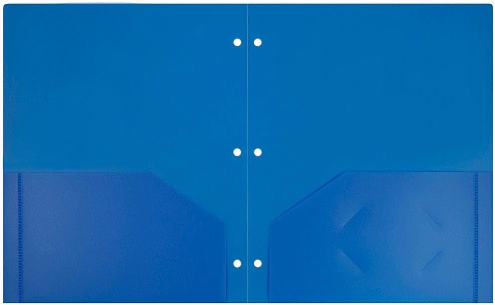 JAM PAPER Heavy Duty Plastic 3 Hole Punch Pocket Folders - Extra Tough School Folders - Blue - Bulk 144/Box