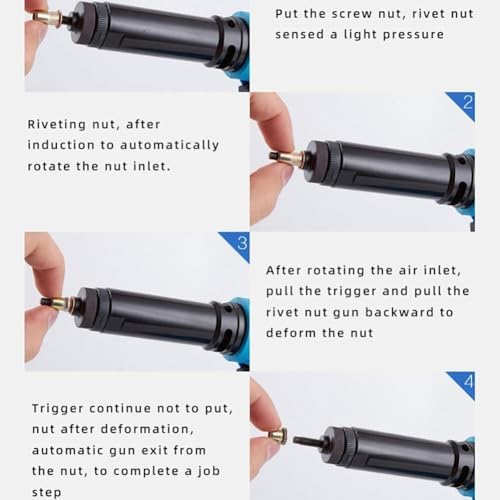 Heavy Duty Air Hydraulic Rivet Nut Tool Kit - Powerful Pop Rivet Gun with 7 Replaceable Nozzles & Toolbox - Automatic Air Rivet Hammer for Construction & DIY Projects (Blue)