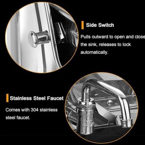 RV Wall-Mounted Sink,Stainless Steel Folding RV Sink, Square Single Bowl Sink, Hand Wash Basin Sink with Cold Water Faucet, Wall Mounting Hand Wash Basin Si(
