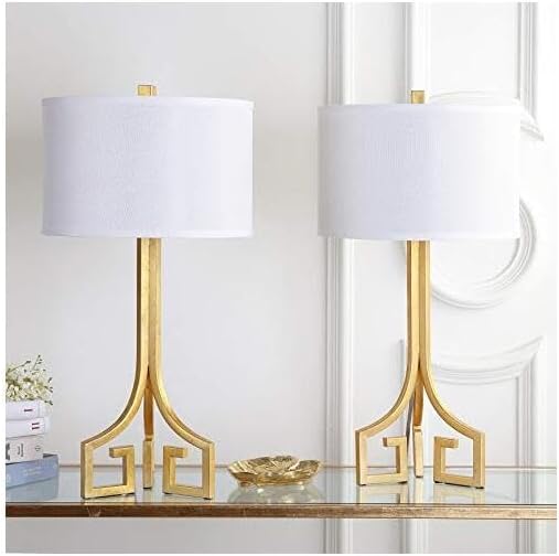 SAFAVIEH Lighting Collection Arabelle Modern Contemporary Greek Key Gold 28-inch Bedroom Living Room Home Office Desk Nightstand Table Lamp Set of 2 (LED Bulbs Included)
