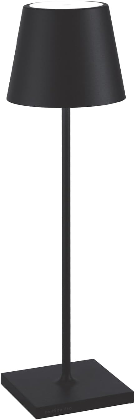Zafferano, Poldina Pro Lamp, Rechargeable Cordless Table Lamp with Touch Controls, Suitable for Indoor and Outdoor, Dimmer, 2200-3000 K, Height 14.9 Inches, Black Color