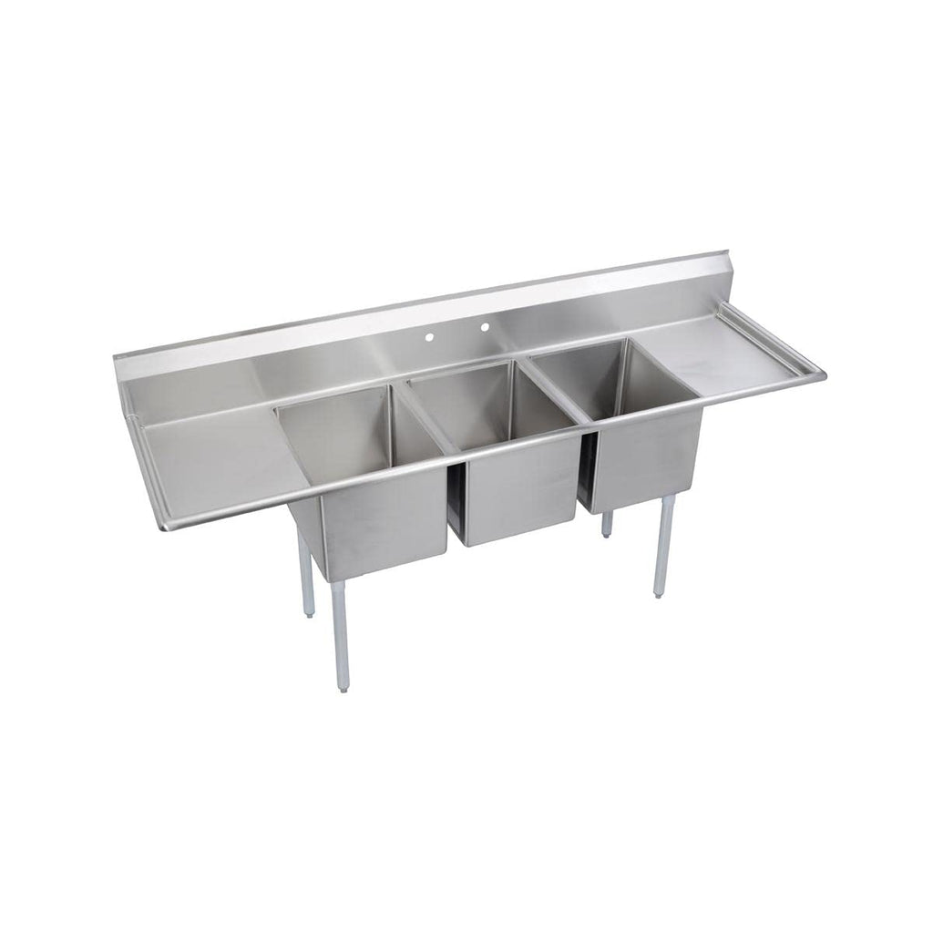 Elkay Dependabilt Stainless Steel 106' x 29-13/16' x 44-3/4' 16 Gauge Three Compartment Sink w/ 24' Left and Right Drainboards & Stainless Steel Legs