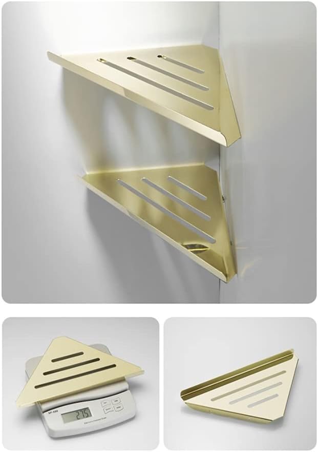 Gold Corner Shower Caddy Stainless Steel Bathroom Shelf Organizer Wall Mounted Floating Shelves for Shampoo Soap Storage Kitchen Spice Rack with Towel Bar Brushed Gold Finish