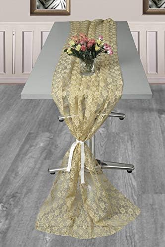 VDS Table Runner Lace Runner for Wedding Reception Party Table Decoration 27 x120 Inch (Pack of 15 Champagne Gold)