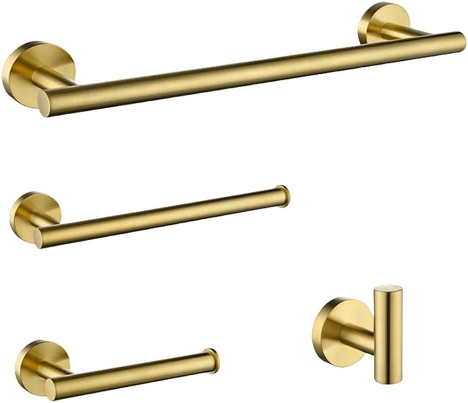 Brush Gold Bathroom Hardware Accessories Set Towel Bar Paper Holder Towel Ring Robe Hook Round Classic Bathroom Fittings,4 Piece kit 50cm