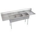Elkay Foodservice 3 Compartment Sink, 124'X29.75' OA, 36' Working Height, 24X24 Bowl, 14 Deep, 9.75' Backsplash, Left & Right 24' Drainboards, 8' On Center Faucet Hole, Galvinized Legs, Adjustable Feet, 16 Gauge 300 Series Stainless Steel, NSF Certified