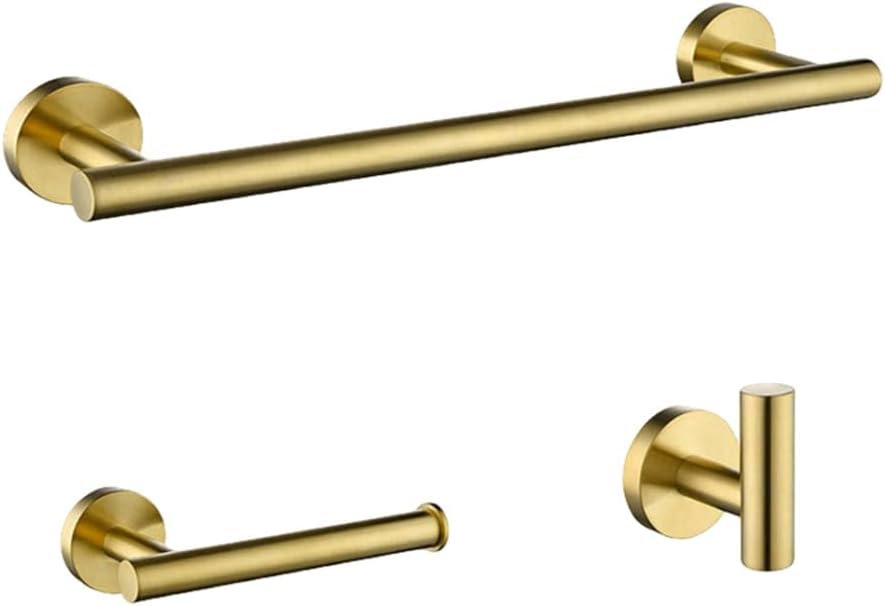 Brush Gold Bathroom Hardware Accessories Set Towel Bar Paper Holder Towel Ring Robe Hook Round Classic Bathroom Fittings,3 Piece kit 50cm