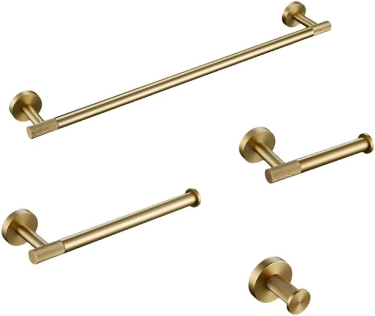 Gold Bathroom Hardware Accessories Set with Knurled Brass Finish Includes Towel Bar Towel Ring Robe Hook Paper Holder and Toilet Brush Holder (Kit 45)