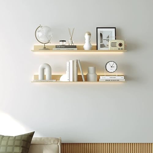 Floating Shelf with LED Light and Built-in Lithium Battery, Heavy Duty Commercial Display Shelf for Living Room, Kitchen, Restaurant, Home and Office