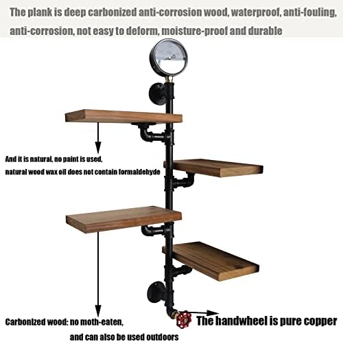 Black Industrial Pipe Shelf Bracket - 4-Tier Retro Wall-Mounted Floating Corner Shelves - Rustic Industrial Storage for Kitchen, Bar, Living Room, Home Decor