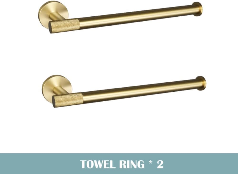 Golden Towel Rack Towel Bar Ring Brushed Gold Hardware Set Robe Coat Hook Toilet Tissue Paper Holder Bathroom Accessories Kit,2 PCS Towel Ring