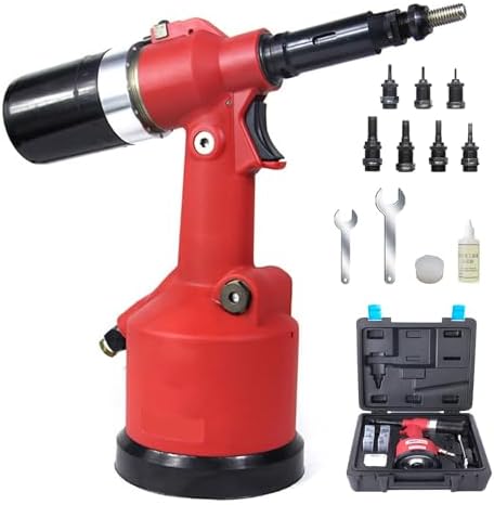 Heavy Duty Air Hydraulic Rivet Nut Tool Kit - Powerful Pop Rivet Gun with 7 Replaceable Nozzles, Automatic Air Hammer, Durable Toolbox - Ideal for Construction & DIY Projects (Blue)