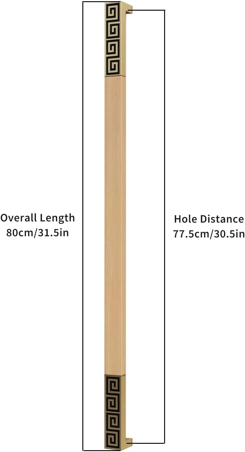 Barn Door Handles Gold,Vintage Sliding Glass Door Pulls Up Bar Double Sided Gate Pole with Fittings Interior Exterior Shed Doors Handle (Natural-80cm/31.5in