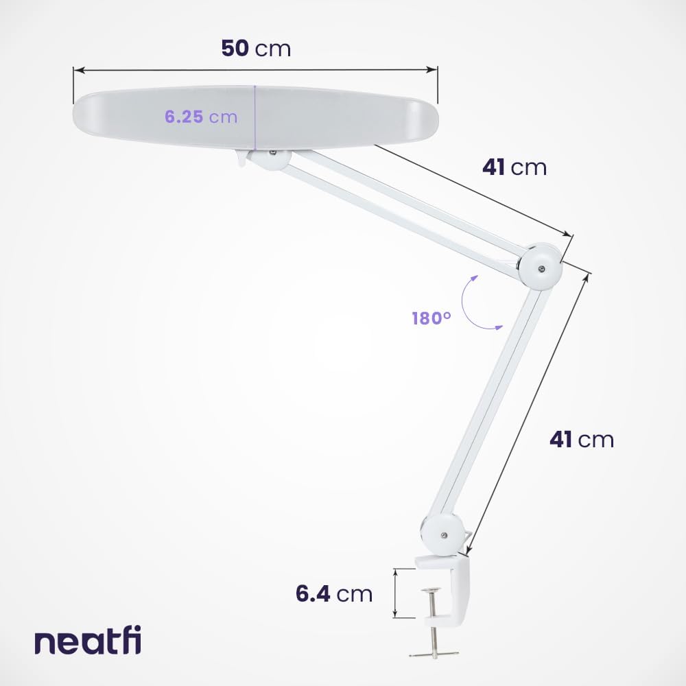 Neatfi XL 2200 Lumens 20W LED Desk Lamp with Clamp – Adjustable Color Temperature | 4-Level Dimmable Light | Home Office, Crafts & Workbench | 20-Inch Wide Head (White, CCT with Clamp)