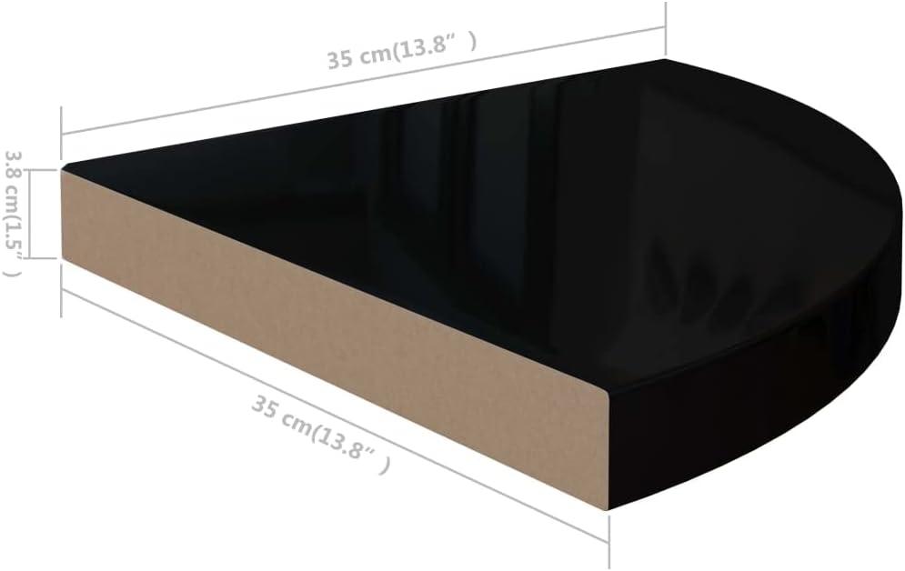 4pcs Floating Corner Shelves, Wall Mounted Corner Storage Display Shelving for Bathroom, Bedroom, Living Room, Kitchen, High Gloss Black 13.8'x13.8'x1.5' MDF -AA