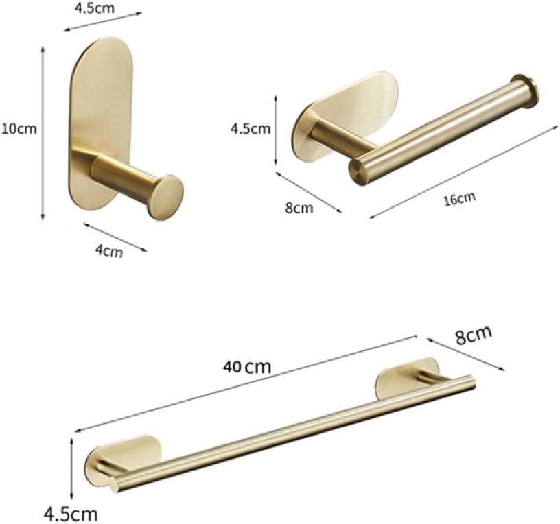 No Drilling Stainless Steel Self-Adhesive Towel Bar Paper Holder Robe Hook Towel Ring Black Silver Gold Bathroom Accessories Set,Gold 3pcs Set B