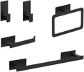 Stainless Steel Matte Black Bath Hardware Set Self-Adhesive Towel Bar Towel Ring Paper Holder Hook Bathroom Accessories,Black 5pcs Set