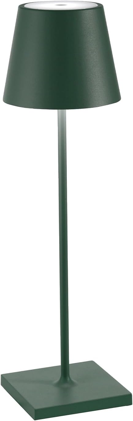 Zafferano, Poldina Pro Lamp, Rechargeable Cordless Table Lamp with Touch Controls, Suitable for Indoor and Outdoor, Dimmer, 2200-3000 K, Height 14.9 Inches, Dark Green Color