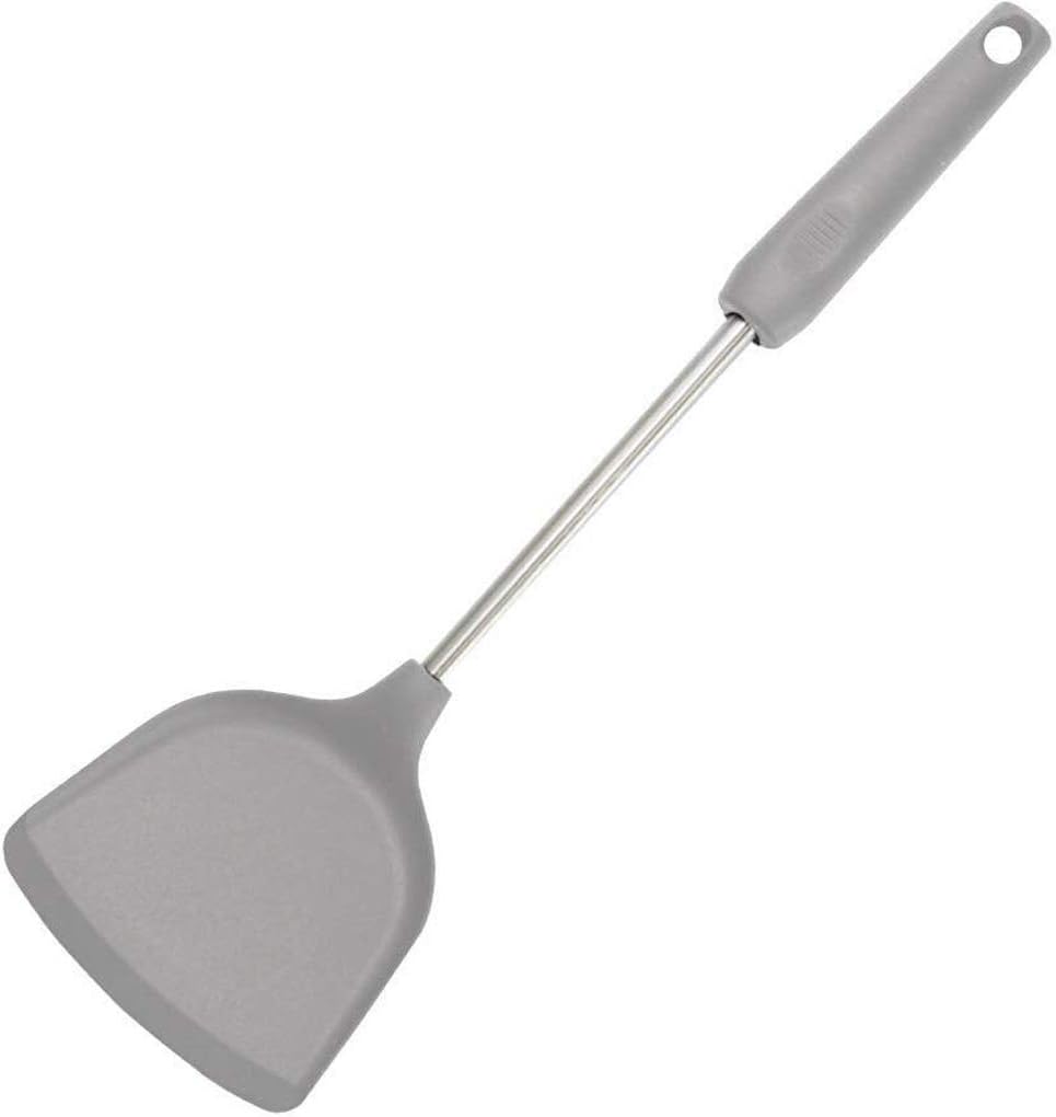 Kitchen Spatula Heat Resistant Silicone and Stainless Steel - Slotted Spatula Rubber Grip Flexible Silicone Spatula(Gray)