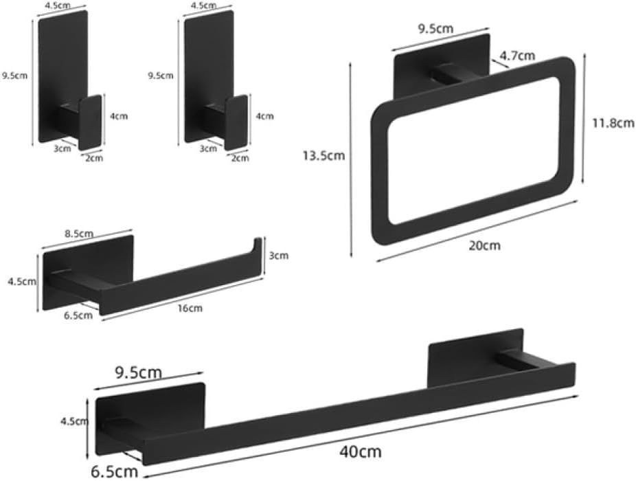 Bathroom Accessories Set Matte Black Wall Shelf Toilet Roll Paper Holder Robe Hook Hanger Towel Rail Bar Rack Ring Bath Hardware,Black 5pcs Set