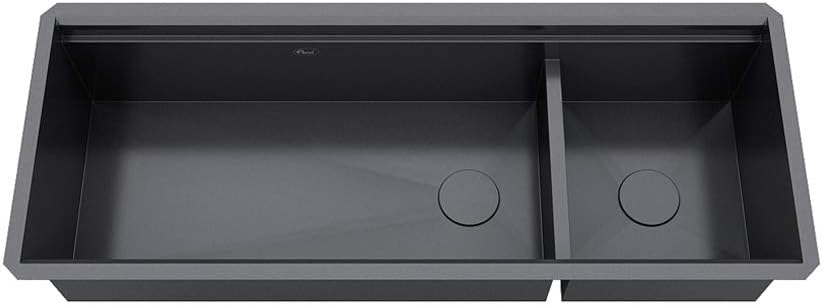 KINGSMAN ALL-IN-ONE Workstation 48 in. 16-Gauge Undermount Double Bowl Stainless Steel Kitchen Sink w/Build-in Ledge and Accessories (Galaxy Pearl Black)