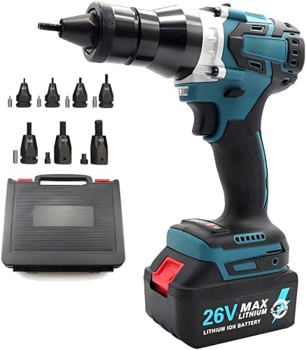 Cordless Rivet Nut Gun Set - Portable Automatic Pop Rivet Tool with 5200mAh Battery, Includes M3-M12 Rivet Heads, Ideal for Fast and Easy Installation