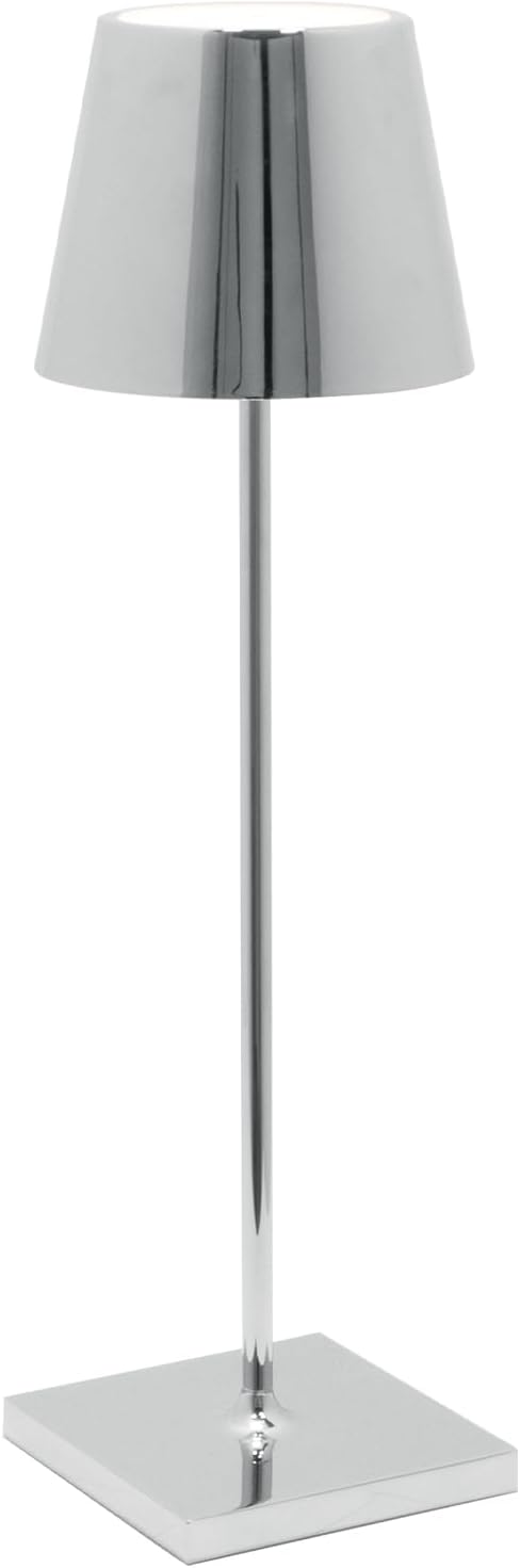 Zafferano, Poldina Pro Lamp with with Glossy Chrome Finish, Rechargeable Cordless Table Lamp with Touch Controls, Usable as an Indoor Lamp, Dimmer, 2200-3000 K, Height 14.9 Inches