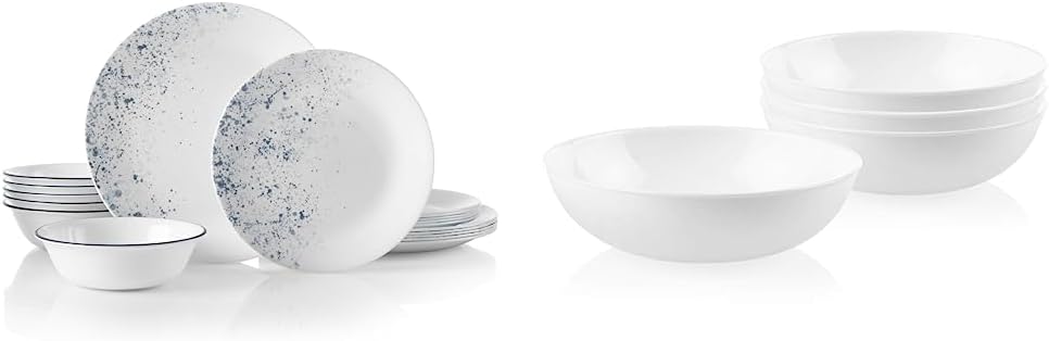 Corelle Vitrelle 18-Piece Service for 6 Dinnerware Set, Triple Layer Glass and Chip Resistant & 4-Pc Meal Bowls Set, Service for 4, Durable and Eco-Friendly 9-1/4-Inch Bowls