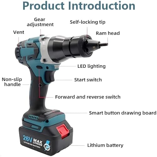Cordless Rivet Nut Tool Set with 5200mAh Battery, Electric Pop Rivet Nutsert Kit for M3 M4 M5 M6 M8 M10 M12, Ideal for Easy Assembly and Installation