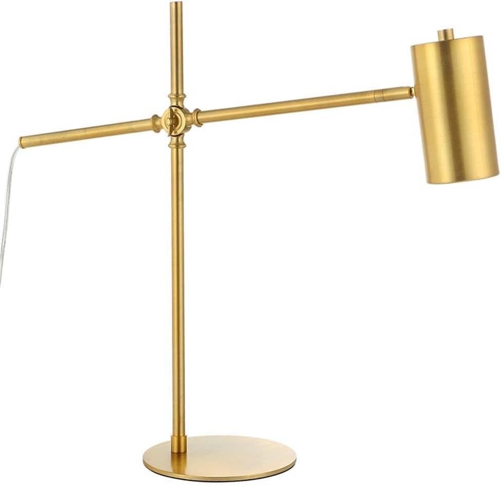 BOWERY HILL 1-Light Coastal Metal Desk Lamp, Cylinder Shade, Brushed Gold Finish, Adjustable Arm, Contemporary Transitional Style, 24.5' H x 25.75' W x 7.5' D, Functional Lighting for Home Office or