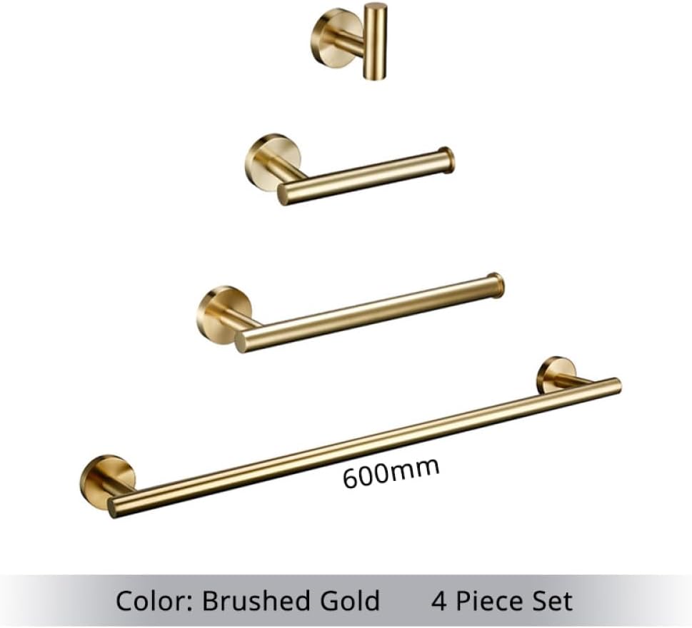 Bathroom Hardware Set Accessories Kit Brushed Stainless Steel Round Wall Rack Hand Bar Toilet Roll Paper Holder Robe Towel Hook,BG,60cm,Set