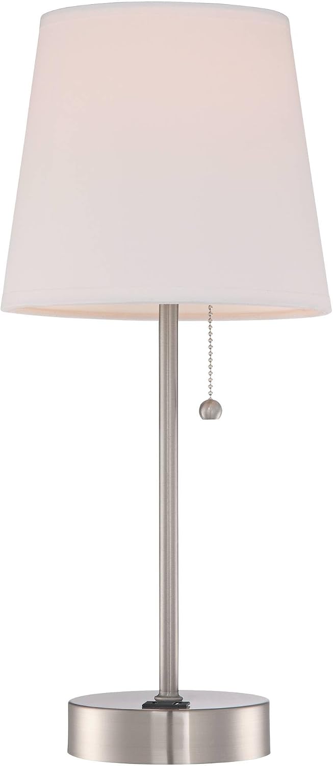 360 Lighting Justin Modern Accent 3-Way Table Lamps 18' High Set of 2 with USB Charging Port and Table Top Dimmers Silver Metal White Fabric Empire Shade for Bedroom House Bedside Home