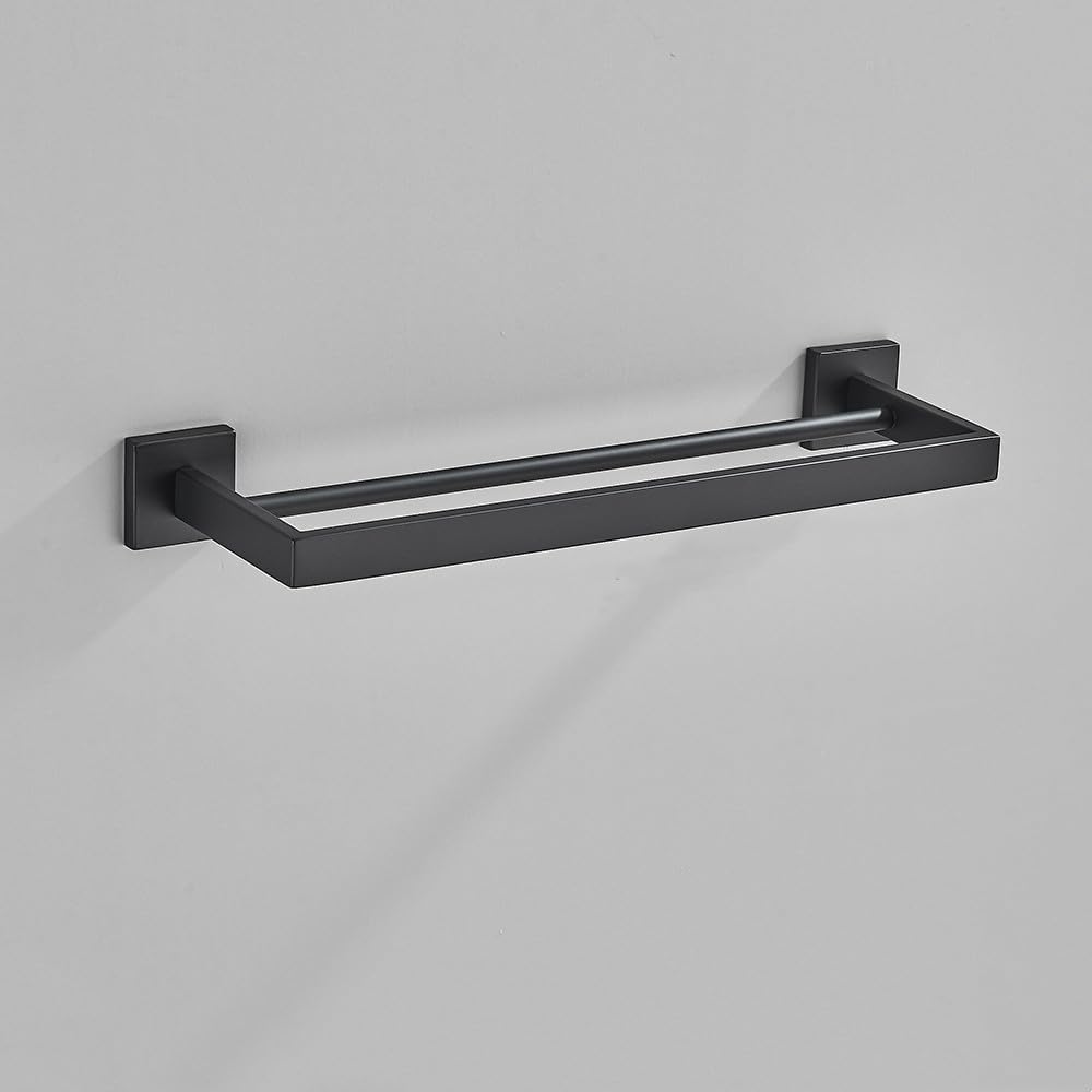 Black Bathroom 40cm Accessories Set Wall-Mount Stainless Steel Towel Bar Rack Toilet Roll Paper Holder Robe Hook Hanger Hardware,Double Towel Bar 40