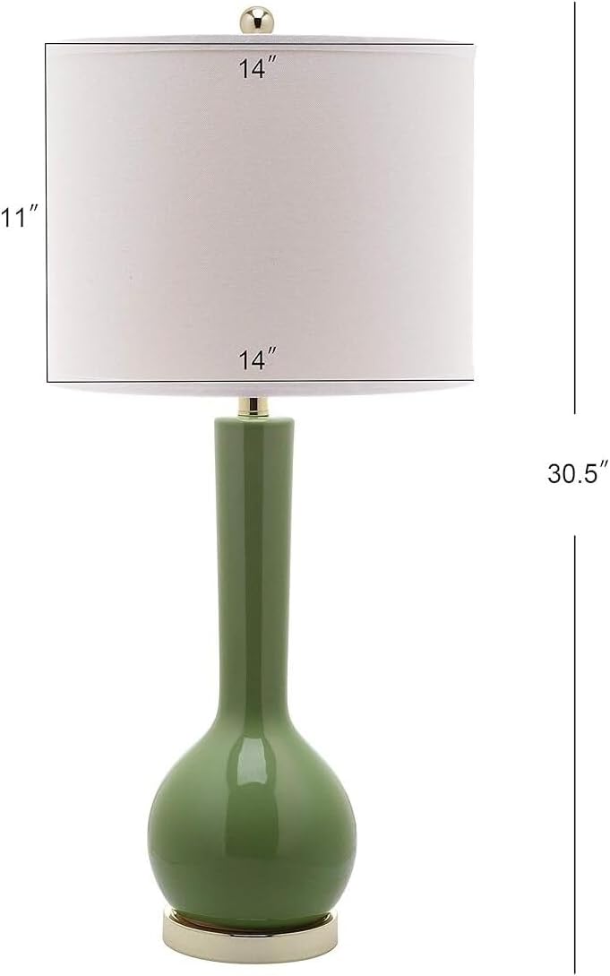 SAFAVIEH Lighting Collection Mae Long Neck Modern Contemporary Green Ceramic 31-inch Bedroom Living Room Home Office Desk Nightstand Table Lamp Set of 2 (LED Bulbs Included)